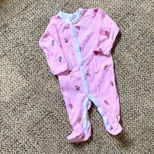 Ralph Lauren Pink Pinstripe Bear Footed Onesie. Size 3M. Option to enclose hands